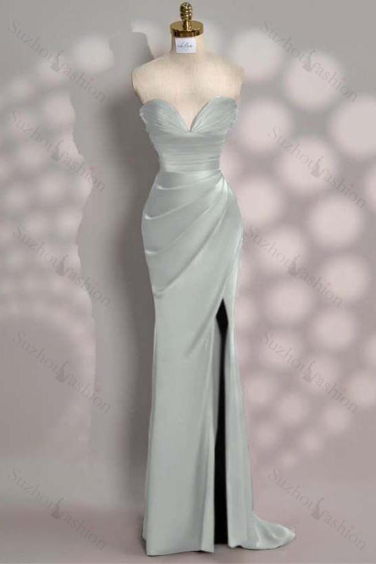 Strapless Sleeveless Mermaid Long Evening Formal Dress With Front Split