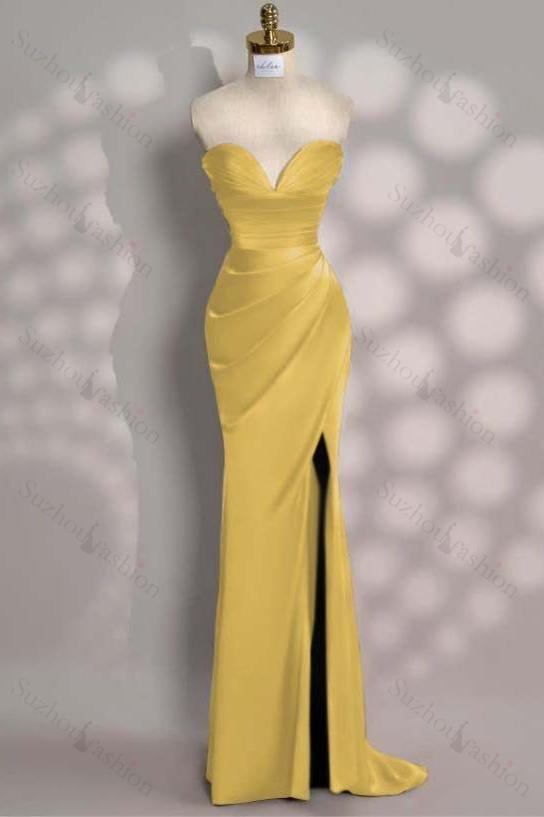 Strapless Sleeveless Mermaid Long Evening Formal Dress With Front Split