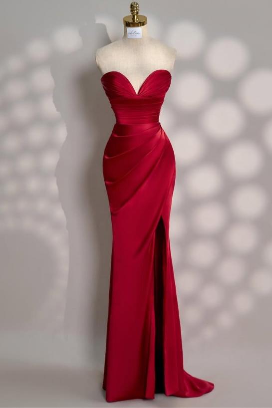 Strapless Sleeveless Mermaid Long Evening Formal Dress With Front Split