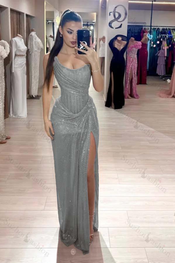 Strapless Sleeveless Mermaid Long Evening Formal Dress With High Split