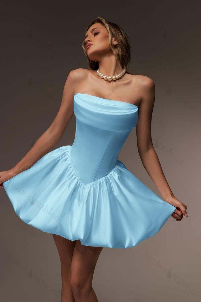 Strapless Sleeveless Short A Line Homecoming Dress With Pleated