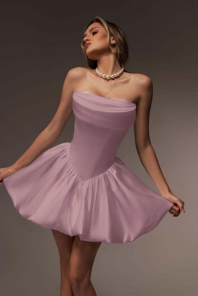 Strapless Sleeveless Short A Line Homecoming Dress With Pleated