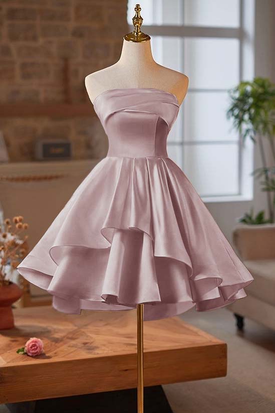 Strapless Sleeveless Short Homecoming Dress With Ruffles Pleated