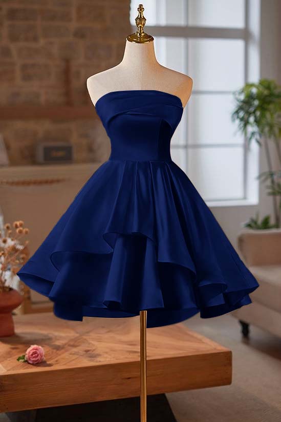 Strapless Sleeveless Short Homecoming Dress With Ruffles Pleated