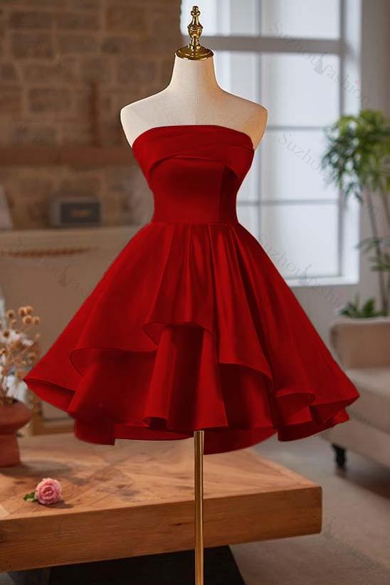 Strapless Sleeveless Short Homecoming Dress With Ruffles Pleated