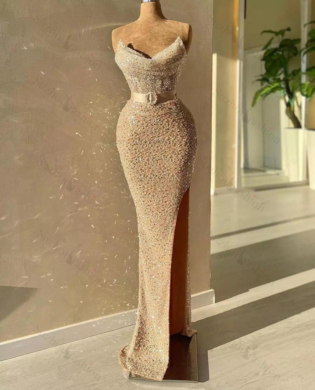 Strapless Sweetheart Mermaid Formal Dresses with Long Beads and Sequins