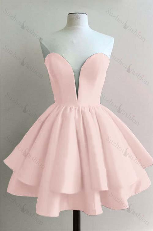 Strapless Sweetheart Sleeveless Pleated Short Homecoming Dress With Ruffles