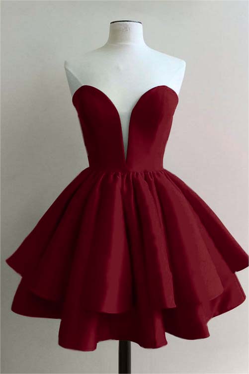 Strapless Sweetheart Sleeveless Pleated Short Homecoming Dress With Ruffles