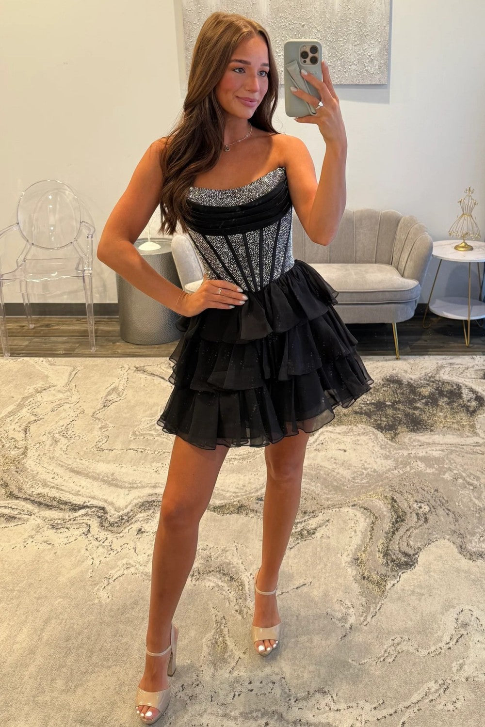 Cute A Line Strapless Yellow Corset Homecoming Dress with Ruffles Beading