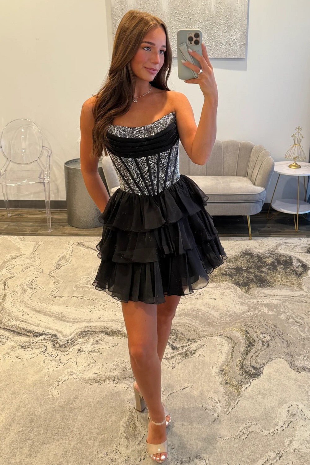 Cute A Line Strapless Yellow Corset Homecoming Dress with Ruffles Beading