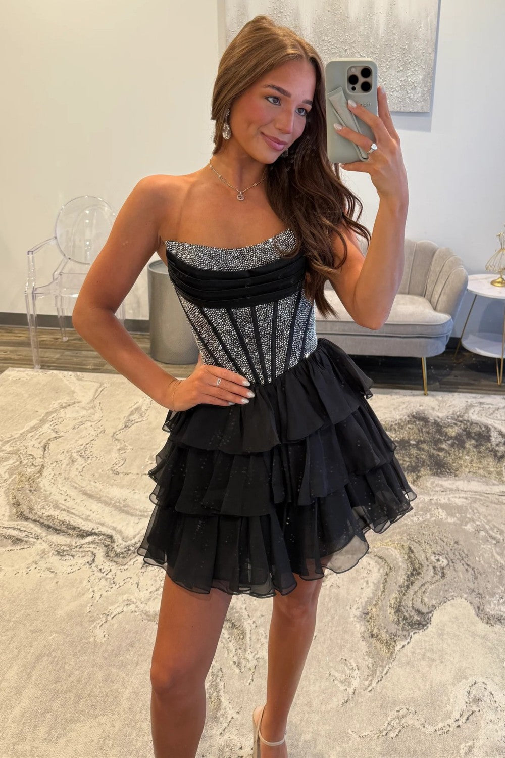 Cute A Line Strapless Yellow Corset Homecoming Dress with Ruffles Beading