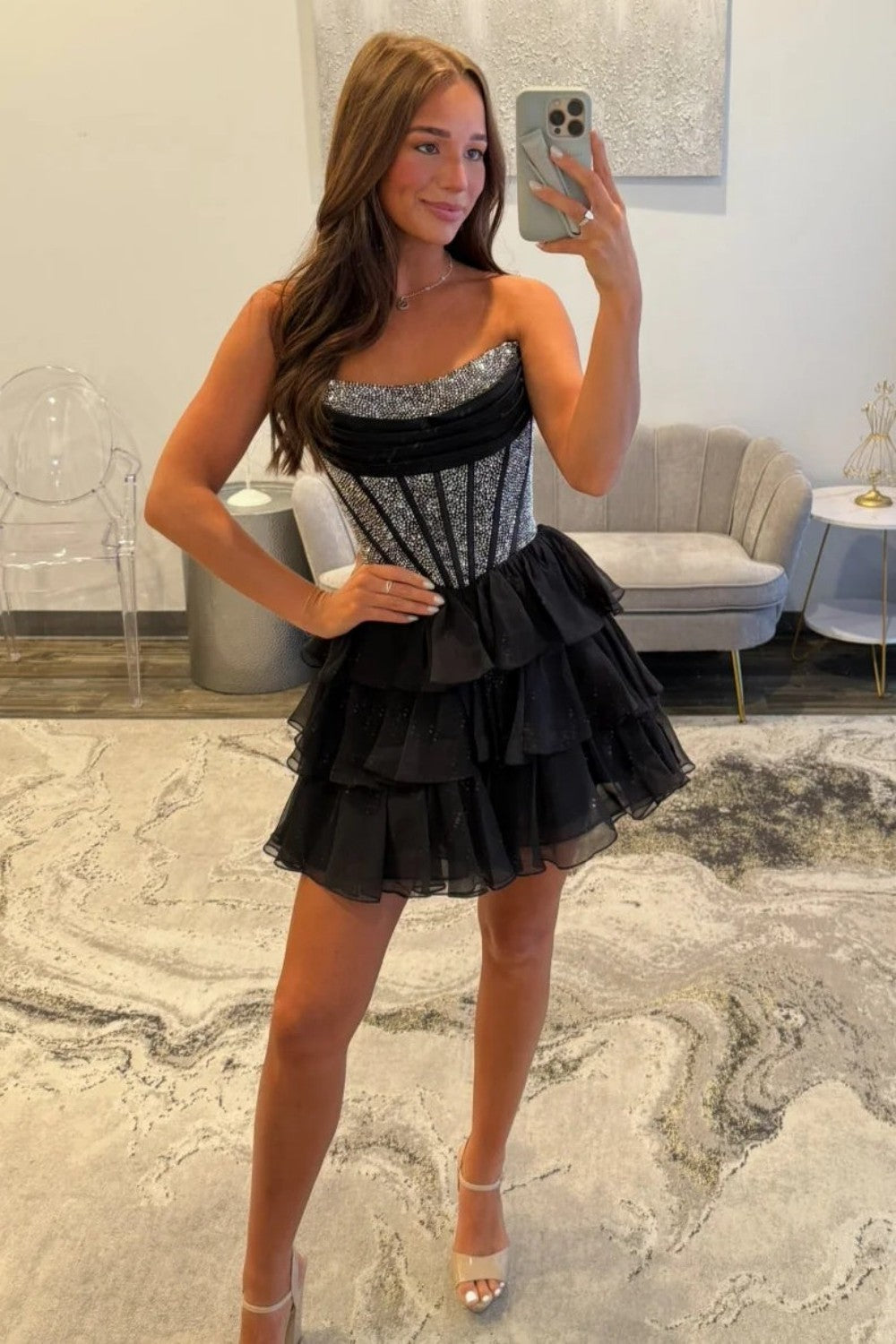 Cute A Line Strapless Yellow Corset Homecoming Dress with Ruffles Beading