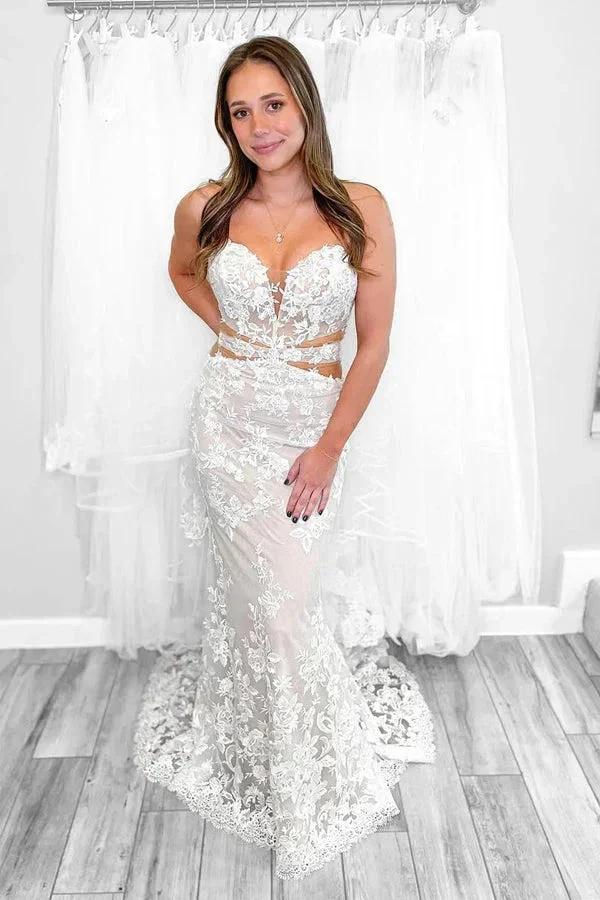 Strapless Elegant Mermaid Wedding Dress With Lace Appliques WD756 by pgmdress