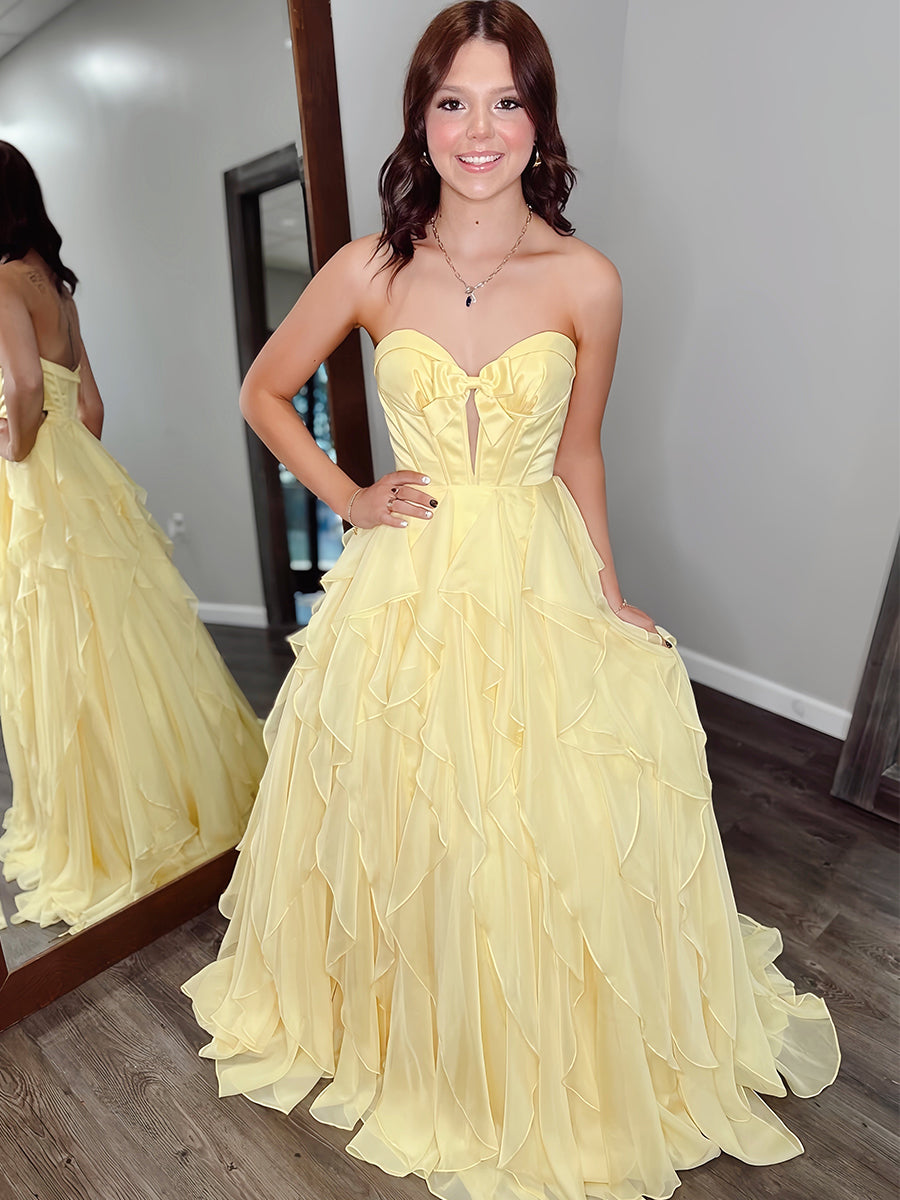 Strapless Keyhole Corset Prom Dress with Tiered Ruffles - VelvetHem