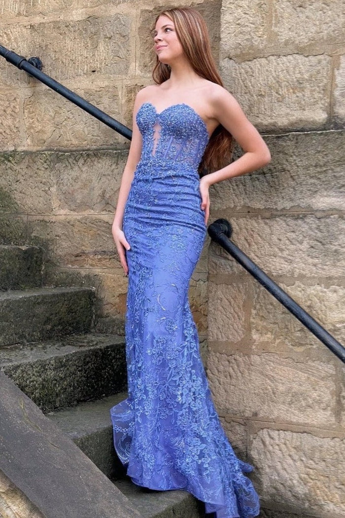 Stunning Black Sweetheart Backless Mermaid Long Prom Dress with Appliques