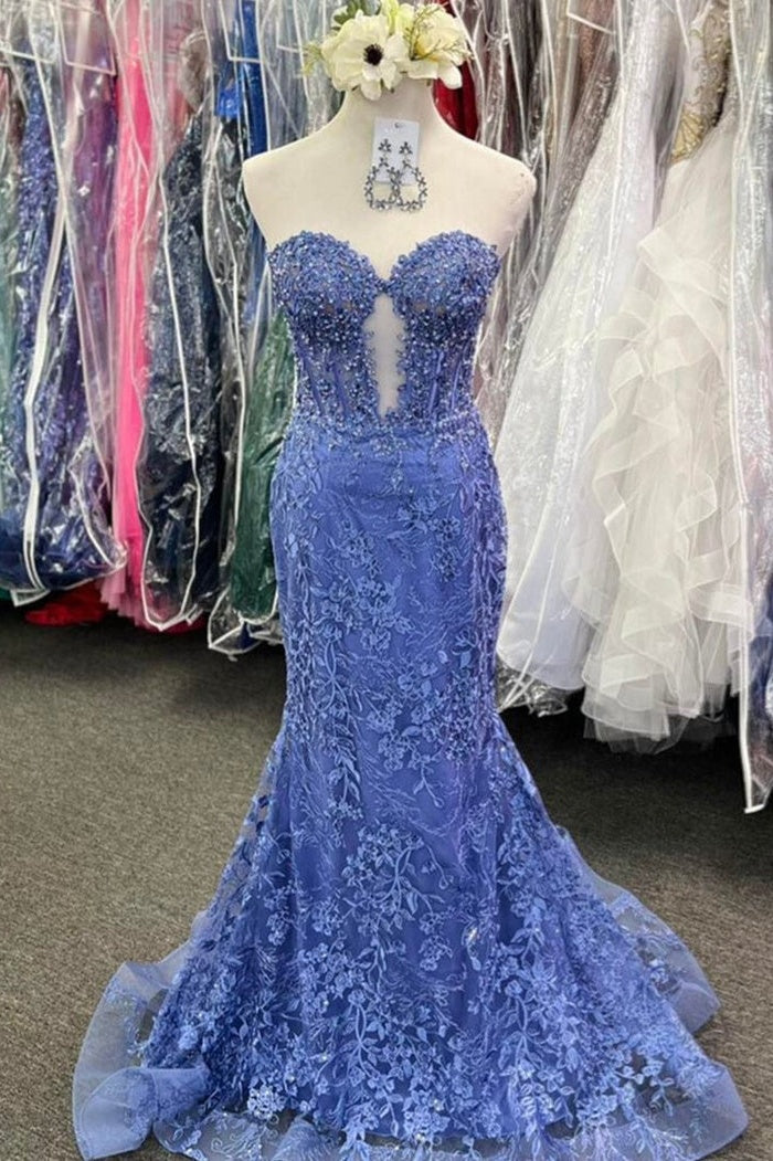 Stunning Black Sweetheart Backless Mermaid Long Prom Dress with Appliques
