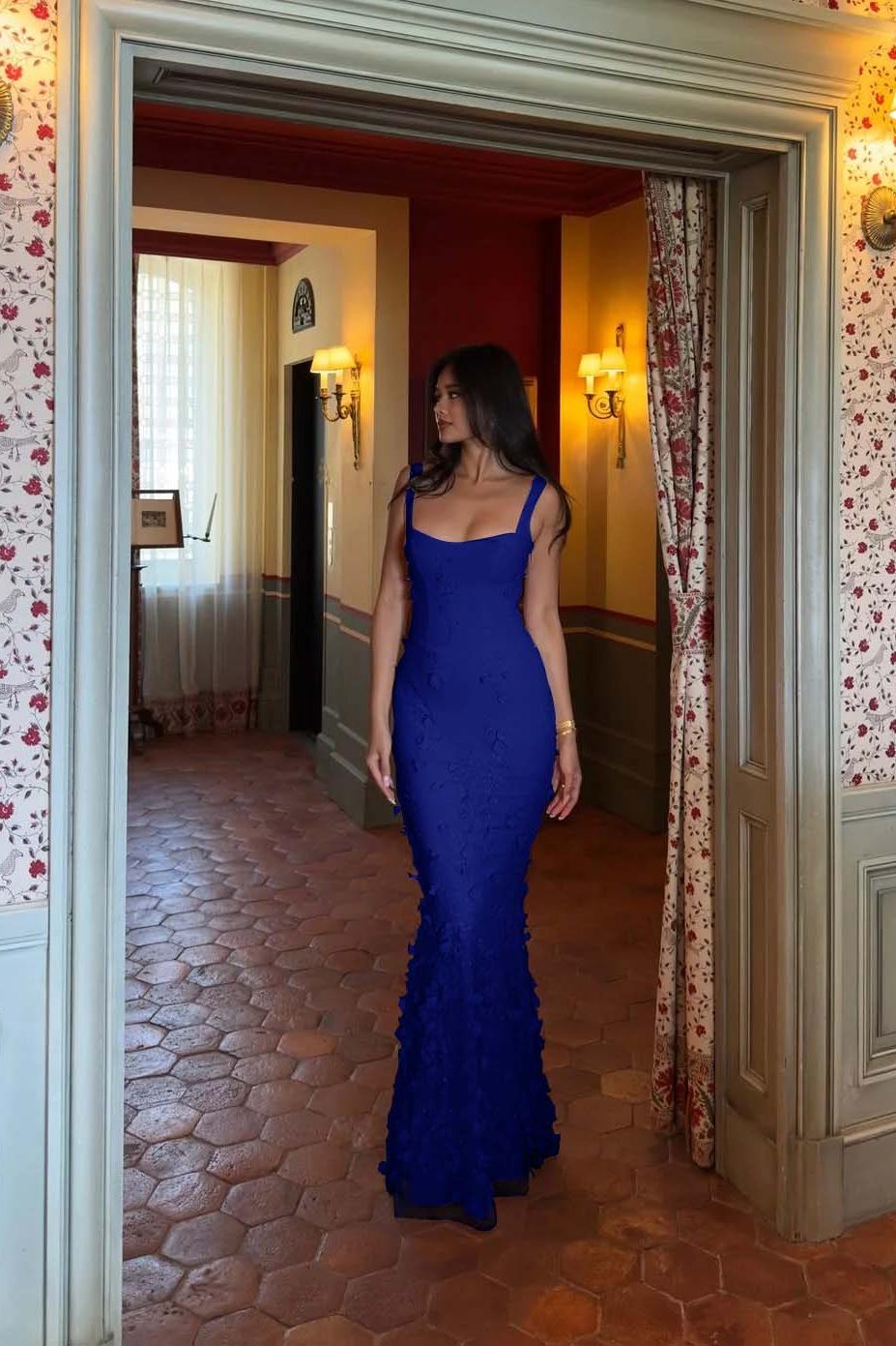 Straps Sleeveless Long Mermaid Evening Formal Dress With Appliques Pleated