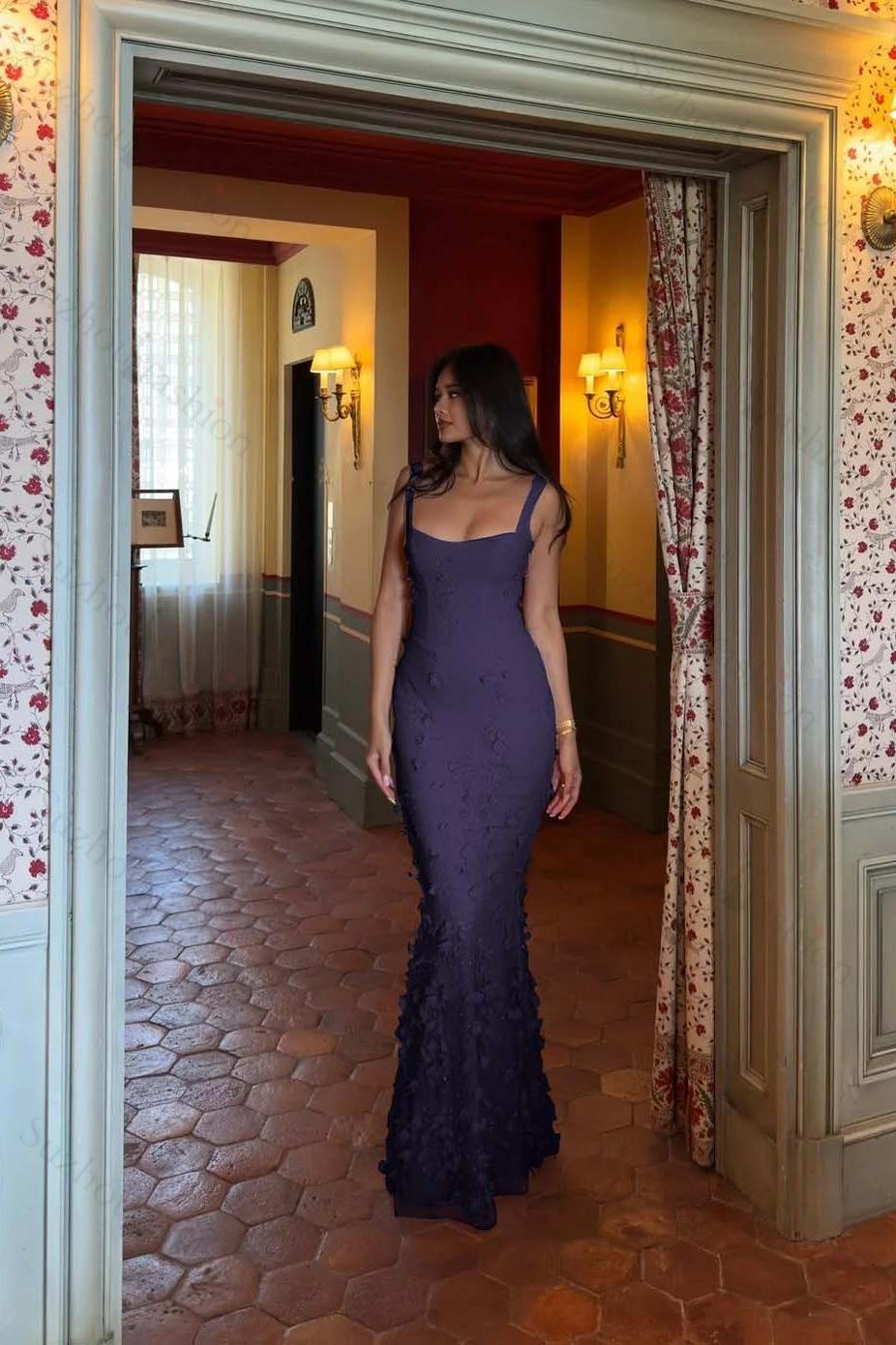Straps Sleeveless Long Mermaid Evening Formal Dress With Appliques Pleated