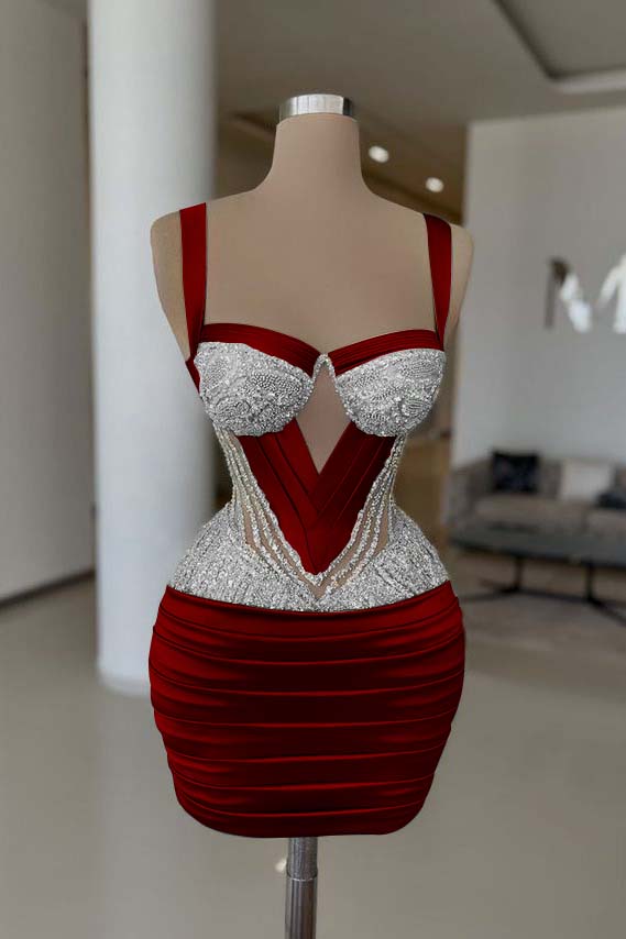 Straps Sleeveless Short Homecoming Dress With Pleated Beading