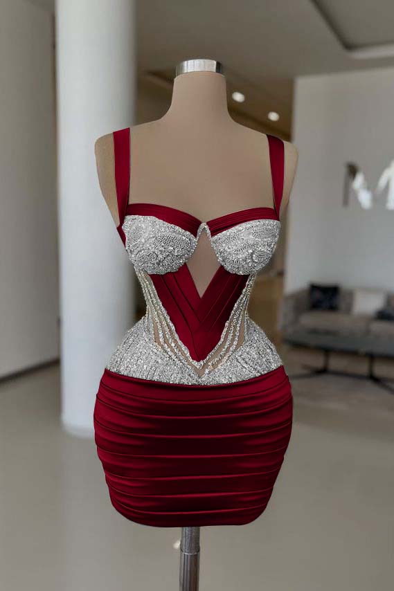 Straps Sleeveless Short Homecoming Dress With Pleated Beading