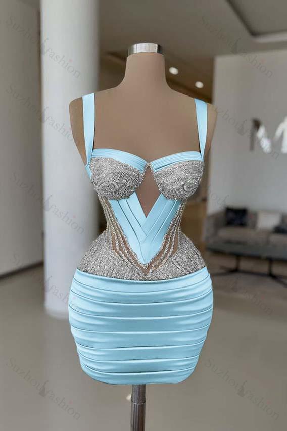 Straps Sleeveless Short Homecoming Dress With Pleated Beading