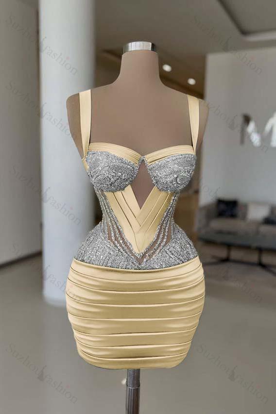 Straps Sleeveless Short Homecoming Dress With Pleated Beading