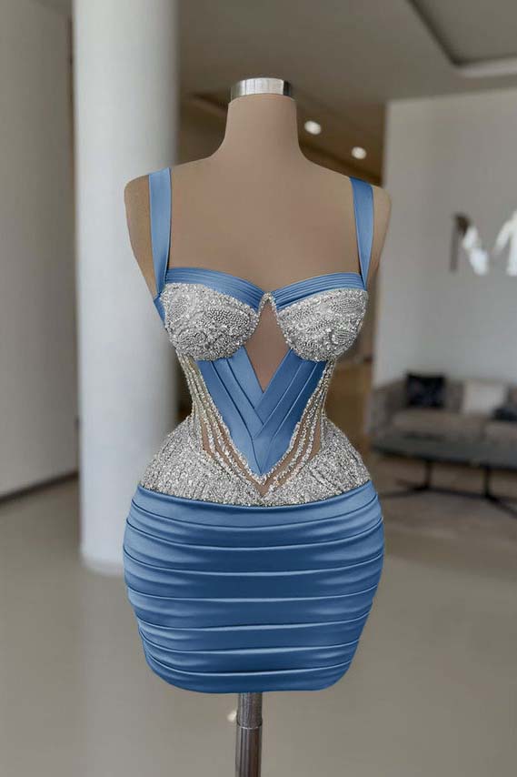 Straps Sleeveless Short Homecoming Dress With Pleated Beading