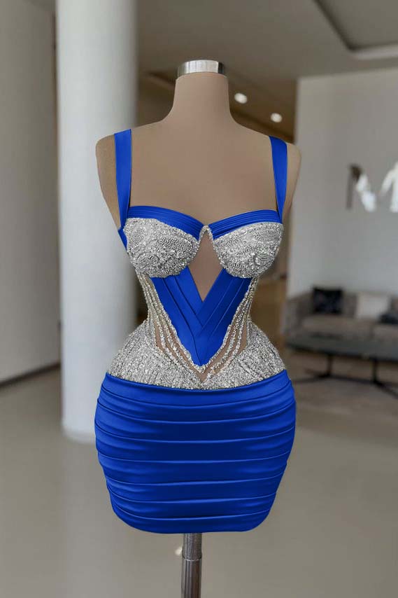 Straps Sleeveless Short Homecoming Dress With Pleated Beading