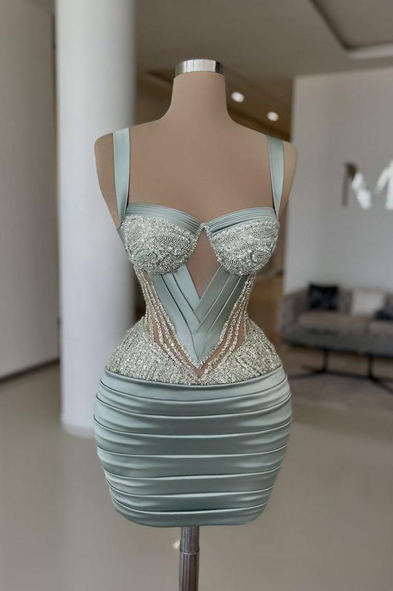 Straps Sleeveless Short Homecoming Dress With Pleated Beading