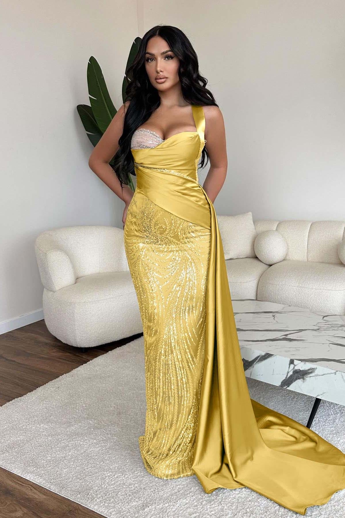 Straps Sweetheart Sleeveless Long Mermaid Evening Formal Dress With Sequined