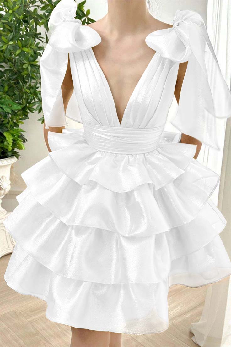 Straps V Neck Sleeveless Short Homecoming Dress With Ruffles