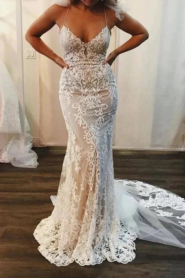 Straps Lace Mermaid Wedding Dresses Boho Wedding Dresses (ZD16111) - VelvetHem
