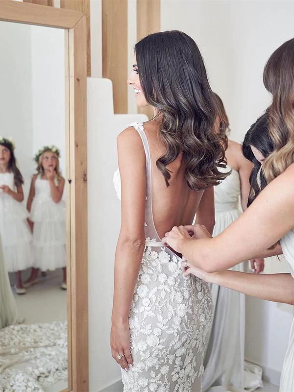 Straps Mermaid Wedding Dresses Lace Appliqued Gowns Wedding Dresses (ZD16229)