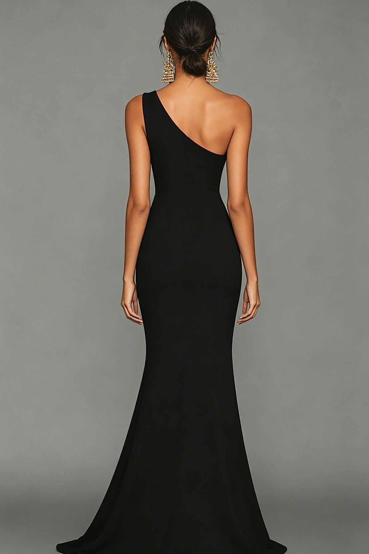 Suzhoufashion Stunning Black Mermaid One Shoulder Long Satin Prom Dress With Slit