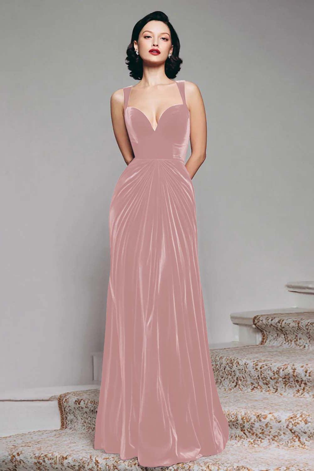 Suzhoufashion Stunning Burgundy Velvet Mermaid Thick Straps Long Prom Dress
