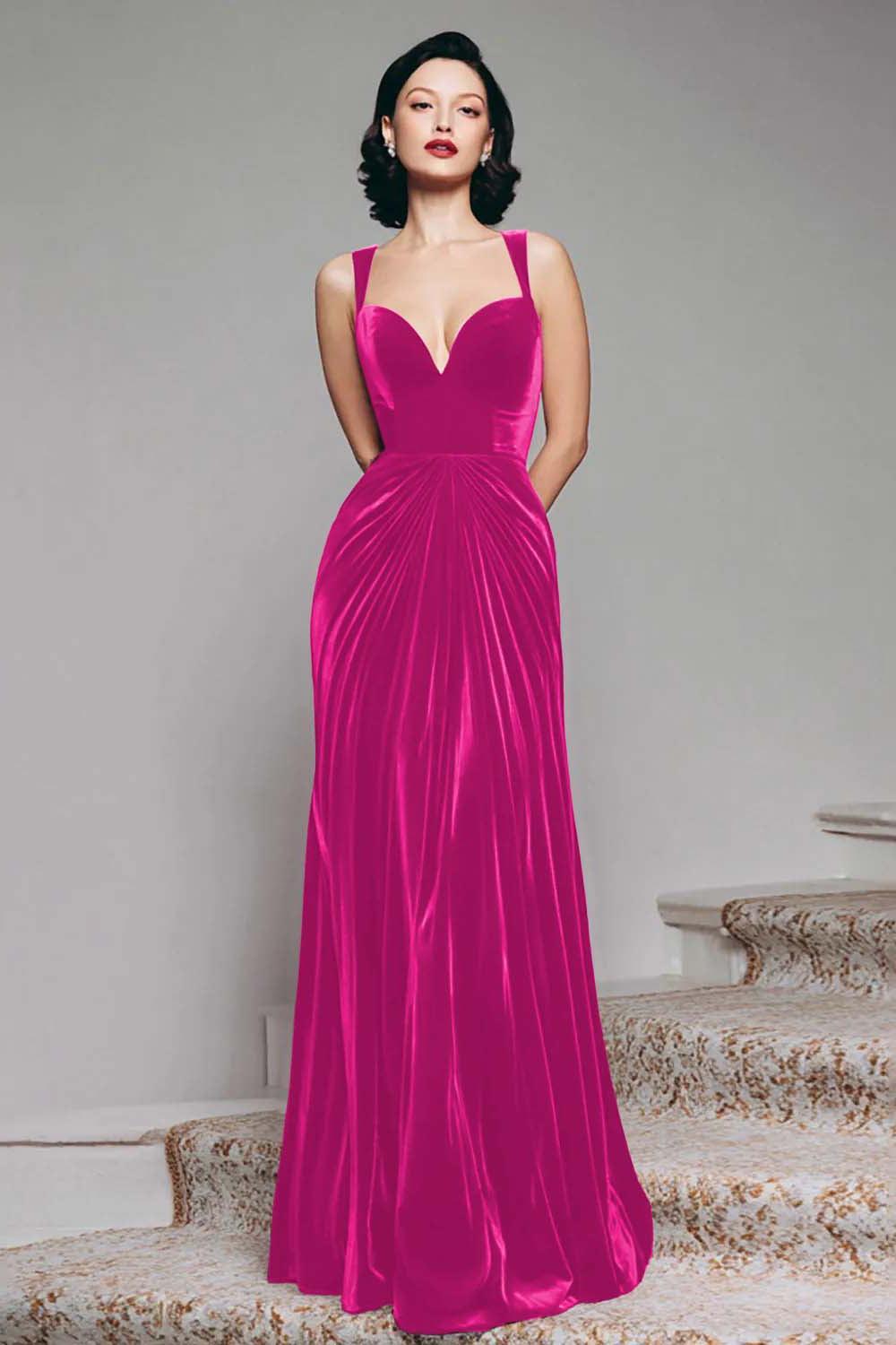 Suzhoufashion Stunning Burgundy Velvet Mermaid Thick Straps Long Prom Dress