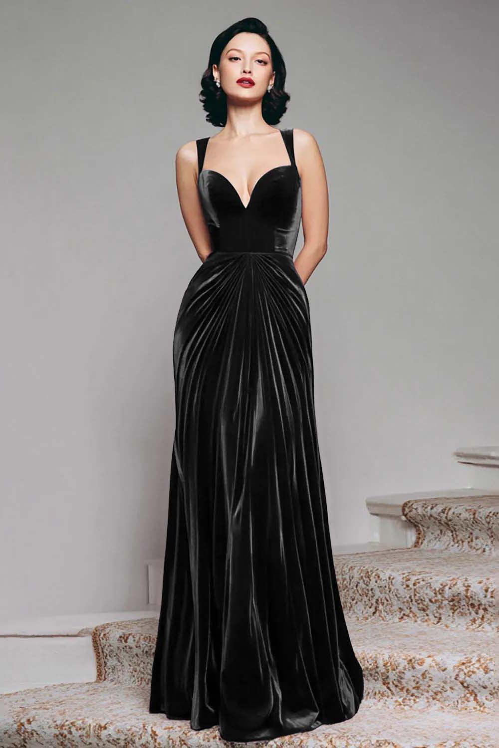 Suzhoufashion Stunning Burgundy Velvet Mermaid Thick Straps Long Prom Dress