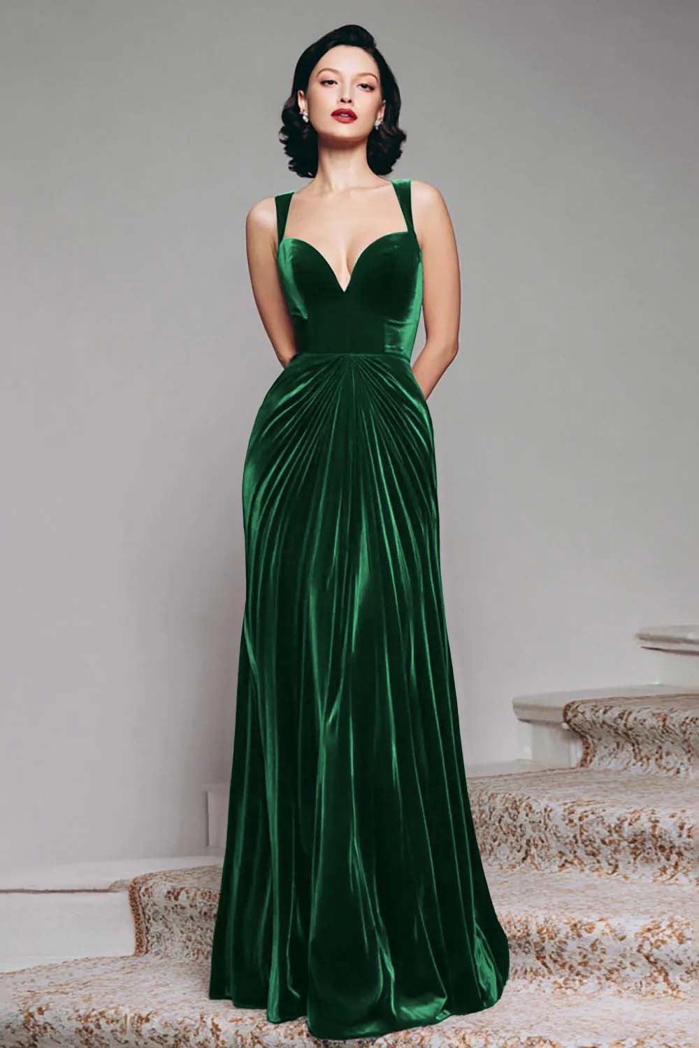 Suzhoufashion Stunning Burgundy Velvet Mermaid Thick Straps Long Prom Dress