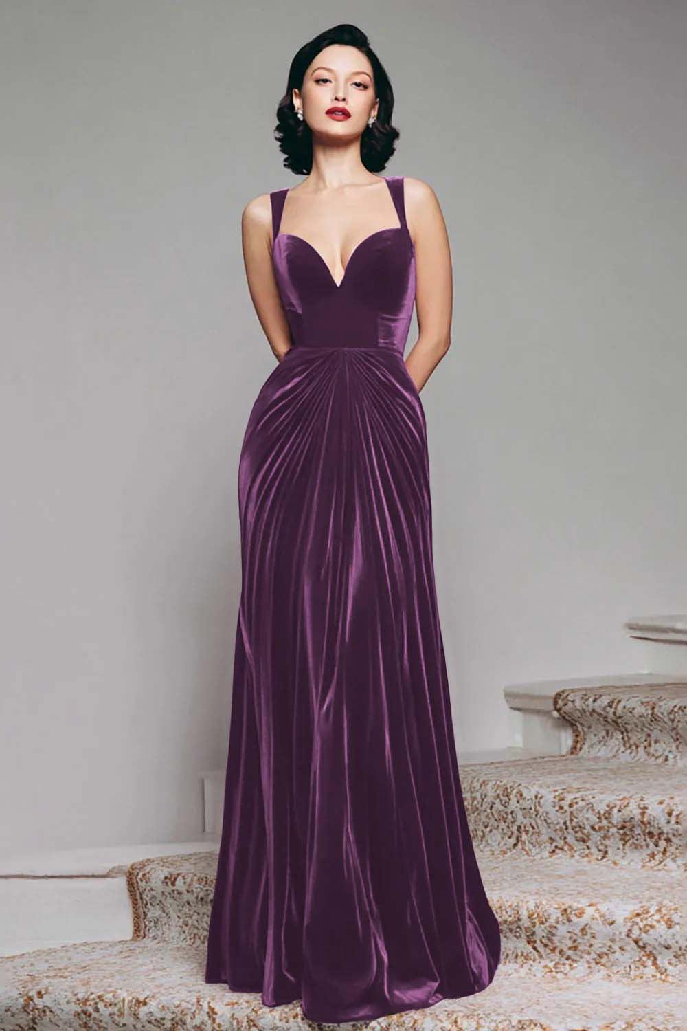 Suzhoufashion Stunning Burgundy Velvet Mermaid Thick Straps Long Prom Dress