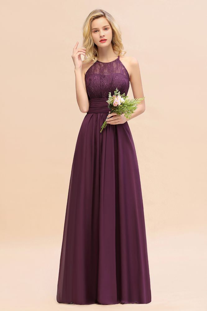 Stunning Halter Purple Floral Lace Maxi Bridesamid Dress Wedding Guest Dress