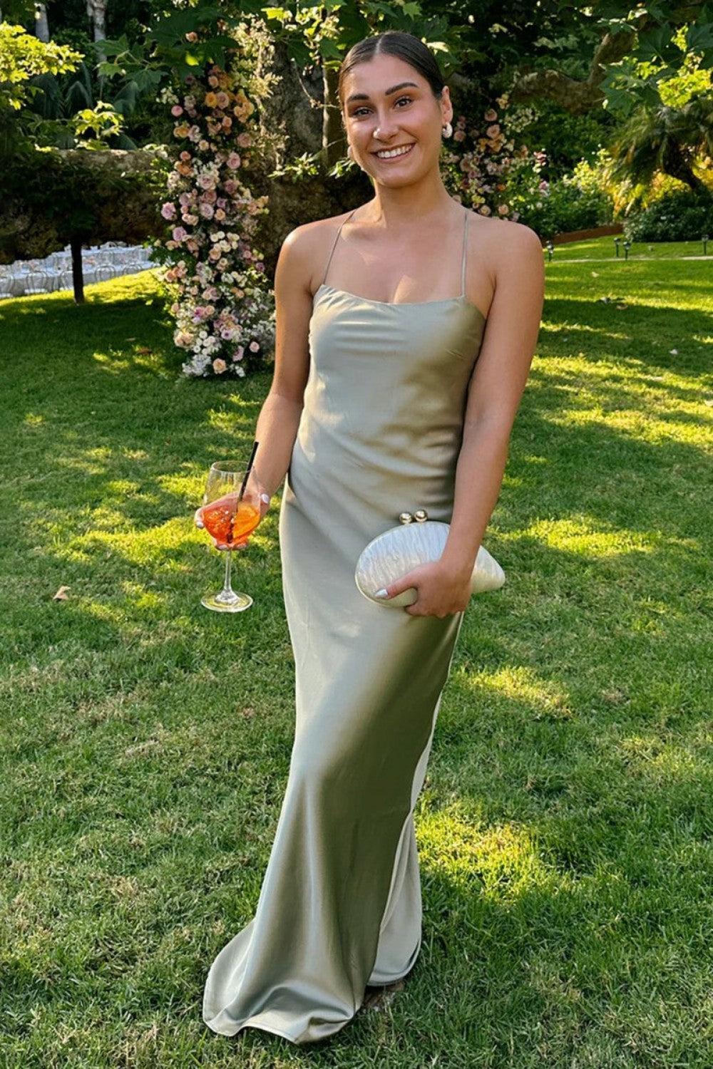 Stunning Sheath Spaghetti Straps Yellow Long Prom Dress With Criss Cross Back Formal Evening Gown
