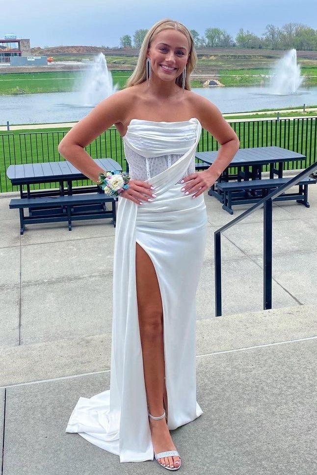 Stunning Mermaid Strapless Pink Corset Prom Dress with Split Front - View 4 | VelvetHem