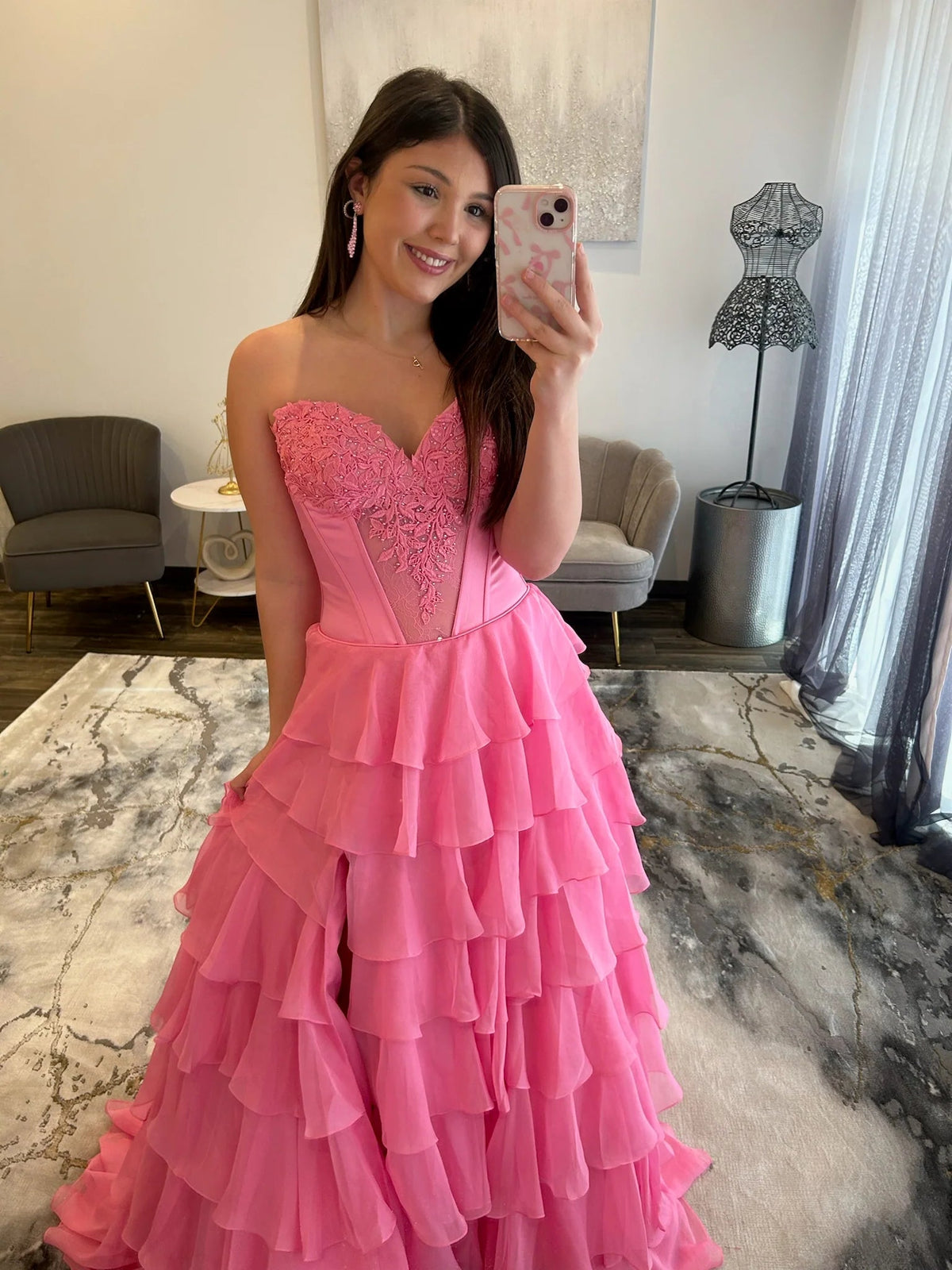 Charming A Line Sweetheart Red Corset Prom Dress with Appliques Ruffles - View 9 | VelvetHem