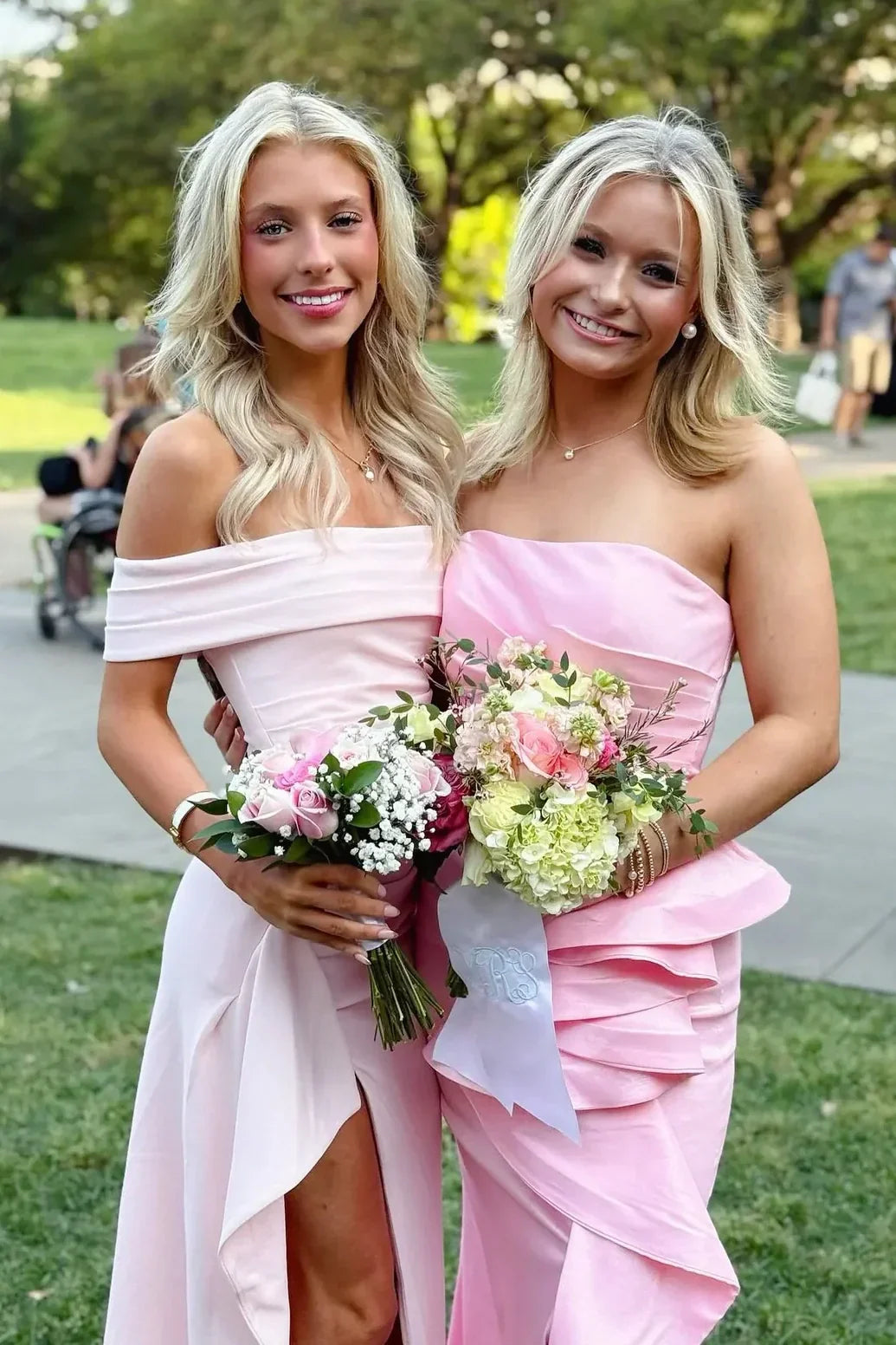 Stunning Sheath Off the Shoulder Light Pink Long Prom Dress with Split Front