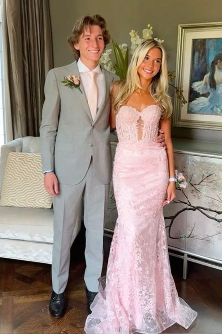 Charming Fuchsia Mermaid Sweetheart Backless Corset Prom Dress With Appliques