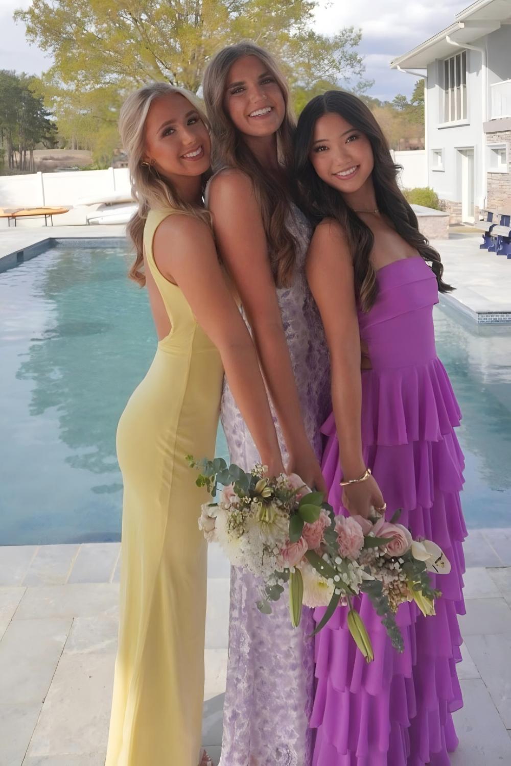 Suzhoufashion Stylish A Line Strapless Purple Long Prom Dress With Ruffles Split Front Formal Evening Gown