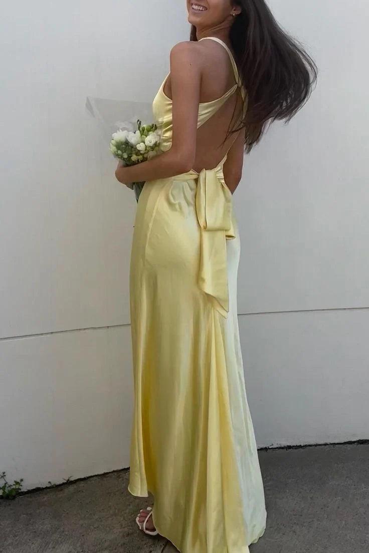 Suzhoufashion Stylish Sheath V Neck Green Long Party Dress With Open Back Bowknot Formal Evening Gown