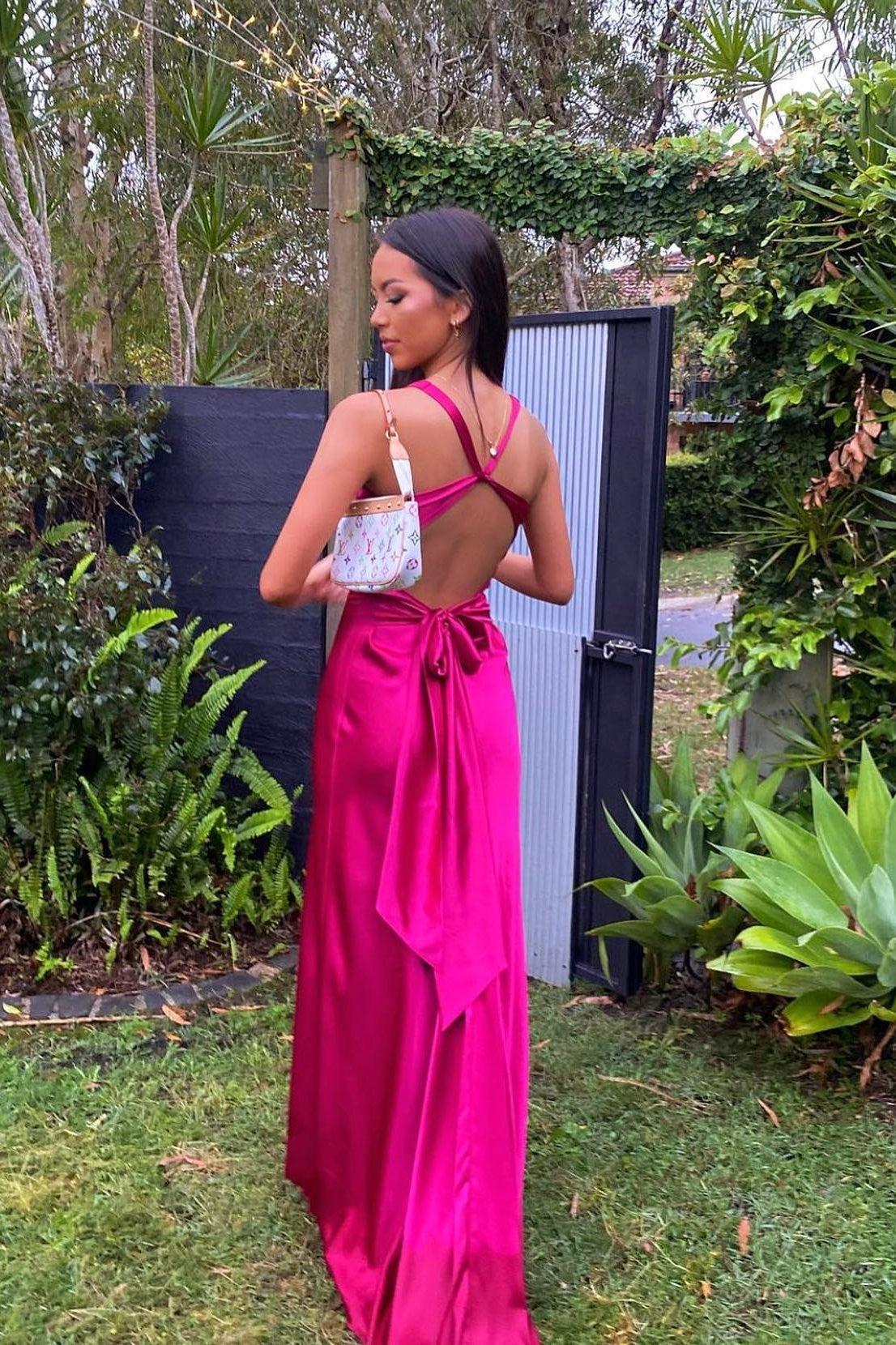 Suzhoufashion Stylish Sheath V Neck Green Long Party Dress With Open Back Bowknot Formal Evening Gown