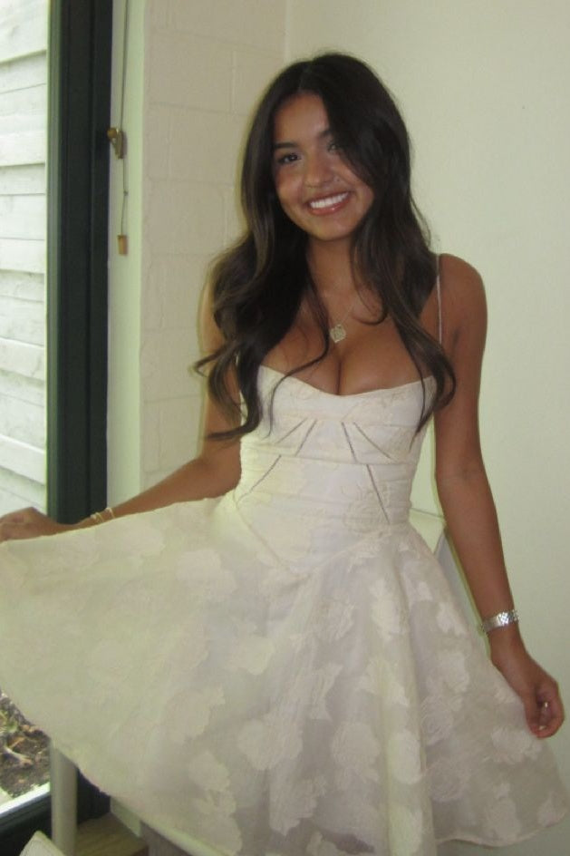 Stunning A Line Spaghetti Straps White Printed Short Homecoming Dress