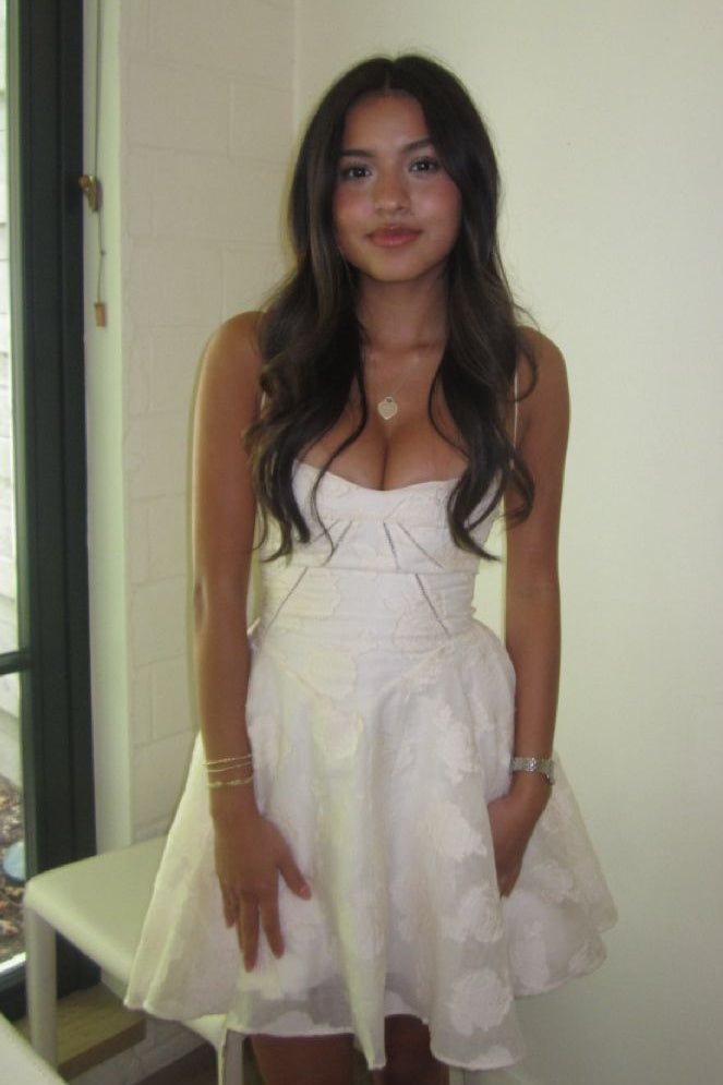 Stunning A Line Spaghetti Straps White Printed Short Homecoming Dress